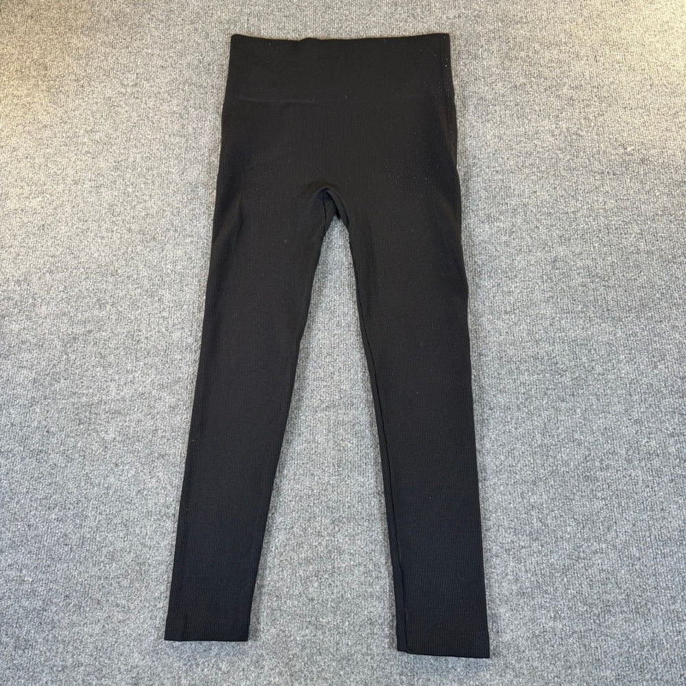 Muk Luks Womens Black Ribbed High Waisted Leggings Size L/XL Stretch 3281
